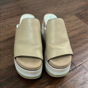 Naked Feet Tan and White Mules with Platform Sole